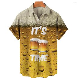 Men's T Shirts Beer Festival 3D Print Summer Casual Short Sleeve Fashion Single-Breasted Blouses Lapel Trend Men Clothing