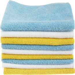 Microfiber Cleaning Cloth Wear Reusable and Washable 24 Pack 12 x 16 Inch Blue White and Yellow2029