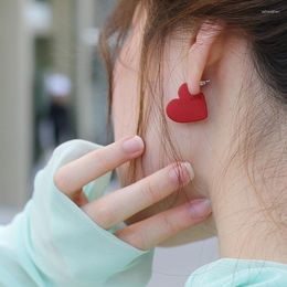 Stud Earrings Korean TV Star Metal Elegant Red Love Heart For Women Cute Boucle D'oreille Gifts Party Jewellery Yellow Blue