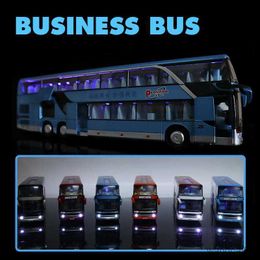 Diecast Model Cars Electric Tourist Toy Traffic Bus Alloy Passenger Car Model Diecast Simulation Metal Toy Business Bus Model Sound Light Kids Gift R230807