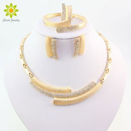 Wedding Jewelry Sets Fashion Bridal Crystal African Beads Dubai Gold Color Statement Jewellery Costume 230804