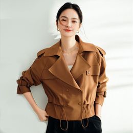 OC412N21 English Style Spring Women's Coat Short Commuting Trench Coat Loose and Fashionable