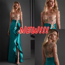 Neue elegante formale lange Ballkleider tragen Perlen O-Ausschnitt Halbarm Side Split Frauen formale Abendgesellschaft Kleider Frauen Party Dre288H