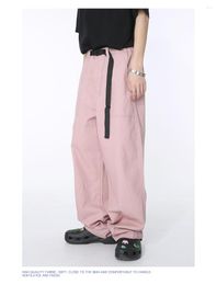 Men's Pants 2023 Urban Street Original Pink Overalls Loose Wide-leg Trousers Kpop Version Solid Colour Casual For Unisex Style