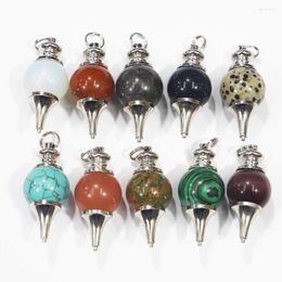 Pendant Necklaces Natural Crystal Agate Gem Orb Pendants Single Hole Energy Stone Gyro Shaped Pendulum DIY Jewelry Accessories Wholesale