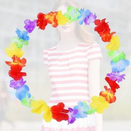 Decorative Flowers 12pcs Colorful Hawaiian Leis Necklace Flower Garland Tropical Luau Party Favors Beach Hula Costume Accessory(Two-tone
