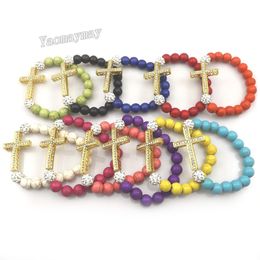 Wholesale 15pcs Handmade Gold Tone Sideway Cross Turquoise Bracelet 5 Colours For Promotion