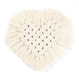 Table Mats Bohemian Style Handmade Knitted Heart-shaped Heat Insulation Pads Cotton Rope Tassel Placemat Kitchen Non-slip Home