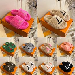 luxury slide designer womens fluffy slipper winter Autumn warm Comfort Slippers Casual shoes White Black Red famous ladies platform Scuffs sandal Fashion rub down