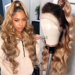 Human Hair Capless Wigs Body Wave Lace Front Wig Brazilian Human Hair Lace Frontal Wigs 1B 27 Honey Blonde Ombre Coloured Human Hair Wigs For Women x0802