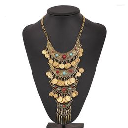 Pendant Necklaces Multilayer Vintage Gold Color Ancient Coin Tassel Brand Bib Choker Necklace Women Jewelry Boho Ethnic Large