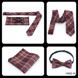 Bow Ties LYL 6CM Red Plaid Cotton Tie Pocket Square Bowtie Set Business Necktie Printed Wedding Gifts Mens Items