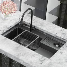 Black Stainless Stee Kitchen Sink Step Sink Washbasin Cup Large Size Washer Undermount Bowl For Kitchen Coffee Shop