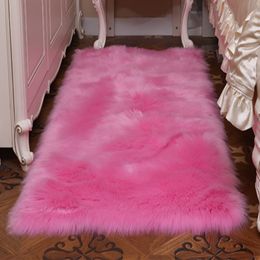 Carpets pink color Faux Sheepskin Chair Cover 17 Colors Warm Hairy Wool Carpet Seat Pad long Skin Fur Plain Fluffy Area Rugs Washable 230804