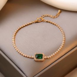 Charm Bracelets 2023 Simulated Emerald Bracelet Women Red Green Rhinestone Wrist Jewellery Shiny Zircon Crystal Chian