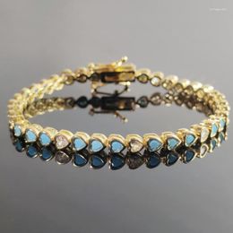Link Bracelets Classic Fashion Love Heart Tennis Bracelet 5A CZ And Turquoise Gold Plated Colour 17cm 19cm Jewellery For Women Accessories