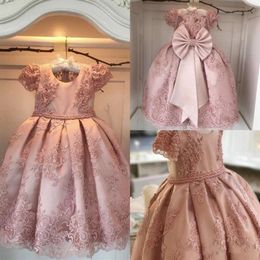 Kids Special Occasion Dress A Line Flower Girl Dresses Tulle Lace Applique Backless Floor Length Girl's Party Gowns182m