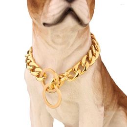 Dog Collars Pet Cuban Link Chain Collar 15mm Golden Silvery Metal Jewellery For Small Medium Large Dogs