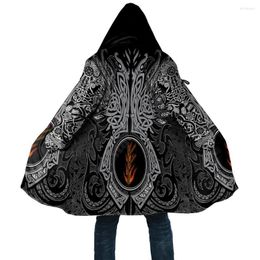 Men's Trench Coats Viking Style Cape Flying Rune Crow Tattoo 3D Printing Hoodie And Women's Winter Wool Windbreaker Warm