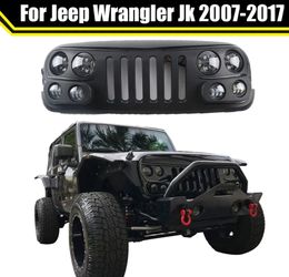 Racing Grill For Jeep Wrangler JK 2007-2017 Hood Grille ABS Matte Black Auto Parts Front Bumper Mesh Grilles W/Lights Trim Cover