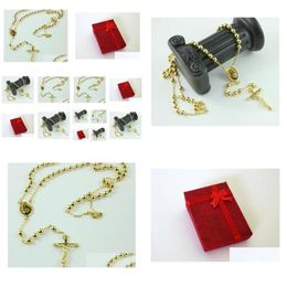 Pendant Necklaces 14K Yellow Gold Rosary Pray Bead Jesus Cross Necklace Chain Gift Box Jewellery Containing About 30% Or More Of An Allo Dhjuc