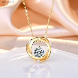 KOFSAC Simple Geometric Interweave Line Shiny Zircon Pearl Pendant Jewelry 925 Sterling Silver Necklace For Women Birthday Gifts L230704