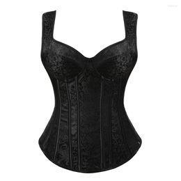 Bustiers & Corsets Steampunk Straps Jacquard Weave Halter Corsetto Floral Boned Push Up Shapewear Zip Evening Party Festival Rave