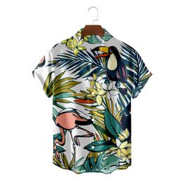 Men's Casual Shirts 2023 Summer Hawaiian Shirt 3D T-shirt Retro Flamingo Drawing Pattern Short Sleeve Man Camisa Vacation B