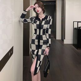 Casual Dresses Sexy Polo Woman Winter Dress Women Knitted Slim Sweater Long Sleeve Cardigan Knitwear Club Party F28