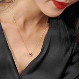 925 Sterling Silver GoldPlated Love Necklace Female Inlaid Zircon Pendant Temperament Clavicle Chain Anniversary Gift Jewellery L230704