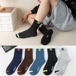 Men's Socks 5Pair Fashion Solid Colour Cotton Autumn Winter Middle Tube Casual Crew Elastic Students