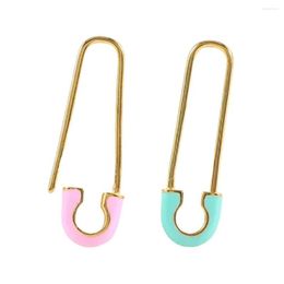 Hoop Earrings 2023 Gold Colour Enamel Pink Blue Purple Paper Clip Safety Pin Stud Earring For Women Unique