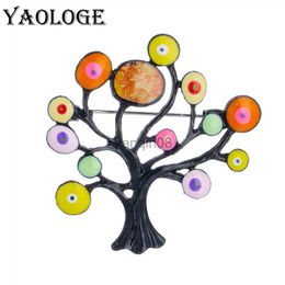 Pins Brooches YAOLOGE Colourful Enamel Tree Brooches For Women New Design Plant Badges Weddings Office Party Brooch Pins Jewellery Gifts HKD230807