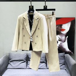 Men's Suits 2024 Summer Fashion For Solid Color Loose Double Breasted Long Sleeve Blazer Straight Pant Men Tide 21F3414