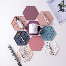 Table Mats Creative Silicone Coasters Pink Blue Placemat Mat Chic Hexagon Hollow Non-slip Insulated Tableware Bowl Pad Home Decor 1PC