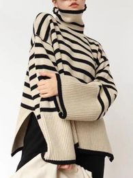 Women's Sweaters 2023 Striped Sweater Women Turtleneck Pullover Ladies Autumn Winter Warm Jumper Female Long Sleeve Top Loose Knitwear Pull
