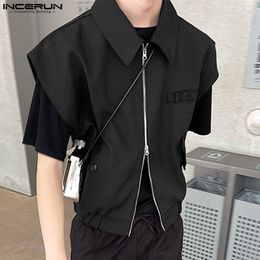 Men's Vests INCERUN Men Vests Solid Colour Lapel Sleeveless Zipper Streetwear Casual Male Waistcoats Korean Style Fashion Vests S-5XL 230804