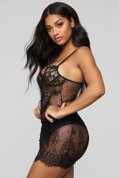 2024 NEW Sexy Perspective Black Lace Dresses Women Summer Backless Spaghetti Strap Dress Night Club Party Wear with Thong Plus Size S-3XL 400