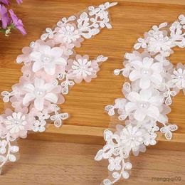 Chinese Products 8*30cm Pink White Rose Flowers Embroidery Beaded Patches Sew on for Clothing Parche Appliques Parches Bordados Ropa R230807