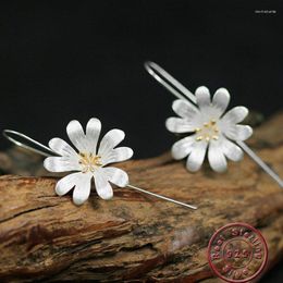 Dangle Earrings Amxiu Handmade Jewelry 925 Silver Two Tones Color Flower Drop For Girls Sisters Friends Graduation Birthday Gifts