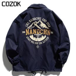 Mens Jackets Autumn Japanese Thick Varsity Men Letter Snow Mountain Print Jacket Unisex Streetwear Casual Bomber Coat Winter 230804