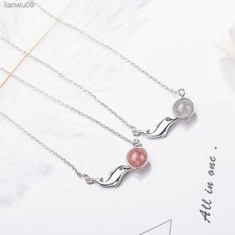 925 Sterling Silver Dolphin Strawberry Crystal Necklace For Women Fashion Chain Luxury Designer Jewellery Free Shipping GaaBou L230704