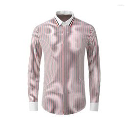 Men's Casual Shirts Arrival Spring Autumn Long Sleeve Red Black Pinstripe Print Men Personalised Cotton Fashion Plus Size M-3XL4XL