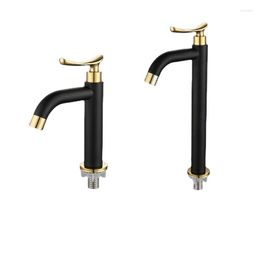 Bathroom Sink Faucets Stainless Steel Basin Faucet Black Round Tube Curved Nozzle Cold Water