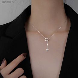 Hot Sale Exquisite 925 Sterling Silver FivePointed Star Necklace for Women Shiny Zircon Star Pendant Clavicle Chain For Girl L230704