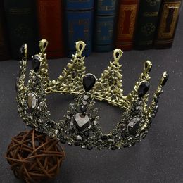 Hair Clips Luxury Baroque Crystal Bridal Black Round Crowns Tiaras Costume Rhinestone Diadem For Bride Headband Wedding Accessories