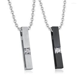 Pendant Necklaces Simple Geometry Smooth Metal Crystal Necklace Silver Color Stainless Steel Couple Jewelry Accessories