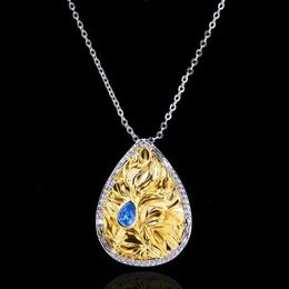 New Golden Sapphire Pendant Necklace 925 Silver Ladies Jewelry Embossed Luxury Classic Sweater Chain Clavicle Chain L230704