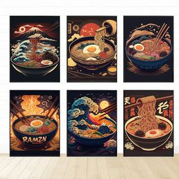 Japanese Ramen Canvas Painting Prints For Restaurant Kitchen Home Decor Abstract Delicious Food Illustration Posters And Prints Wall Art Wo6