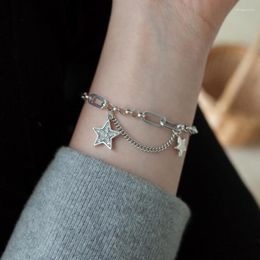 Link Bracelets INS Fashion 925 Stamp Thick Chain For Women Thai Silver Trendy Vintage Stars Pendant Party Jewellery